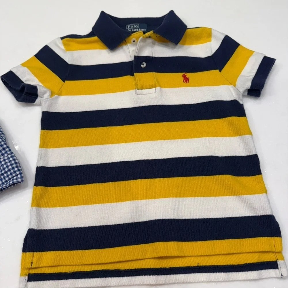 Ralph Lauren Boys 2 PCS Set Long Sleeve Check Shirt & Short Sleeve Polo Sz 3/3T